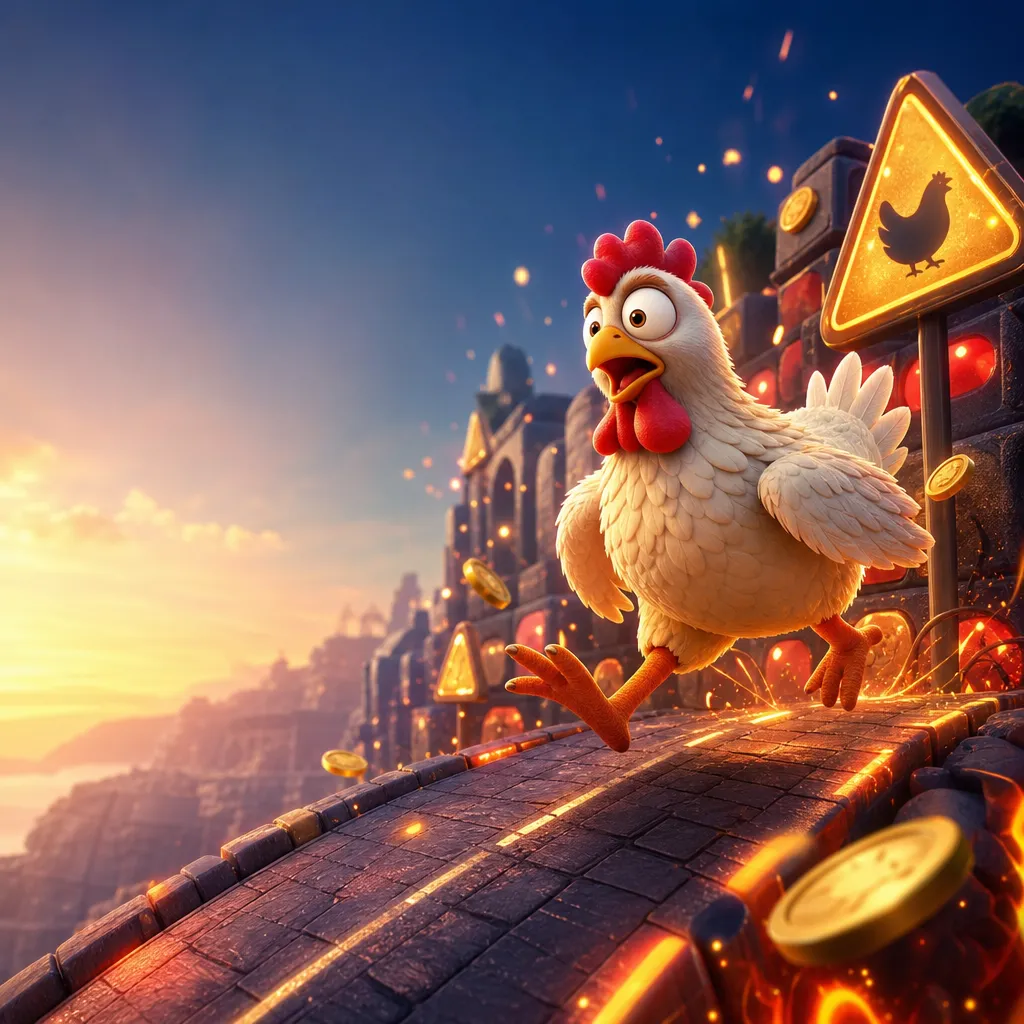 Illustration of Chicken Road slot game theme with playful chickens and a winding road